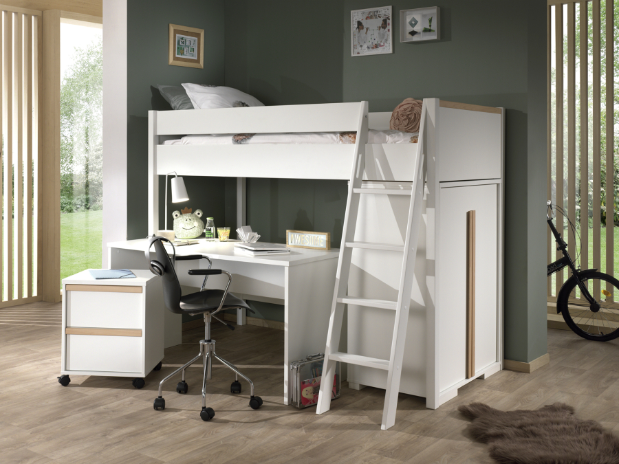 Vipack London hoogslaper met bureau, ladeblok en kast - wit - Afbeelding 2