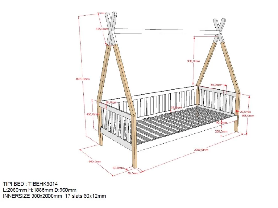 Vipack Tipi MH bedbank met witte bedlade - Afbeelding 5