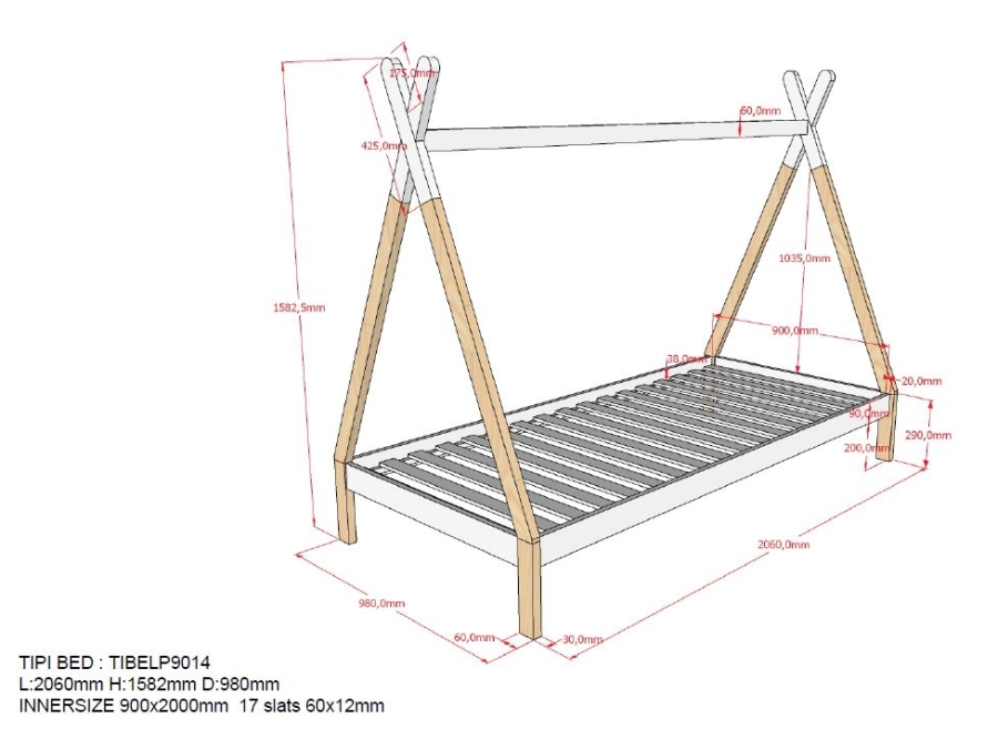 Vipack Tipi LP bed met witte bedlade - Afbeelding 5
