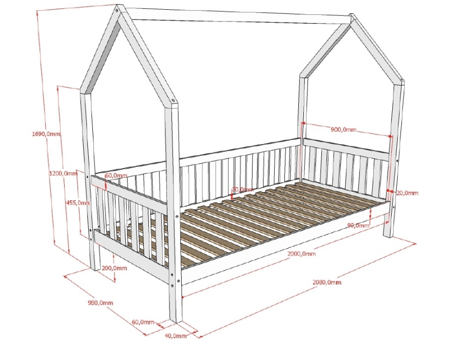 Vipack Cabane huisbed MH met bedlade 90x200 - massief eiken - Afbeelding 3