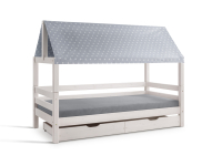 Infanskids huisbed met stofdak en opberglades 90x200 - sterren lichtgrijs