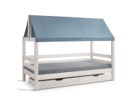 Infanskids huisbed met stofdak en opberglades 90x200 - Uni petrol