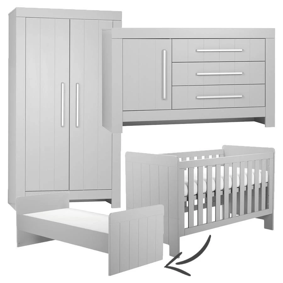 Pinio Calmo 3-delige meegroeikamer met grote commode - grijs