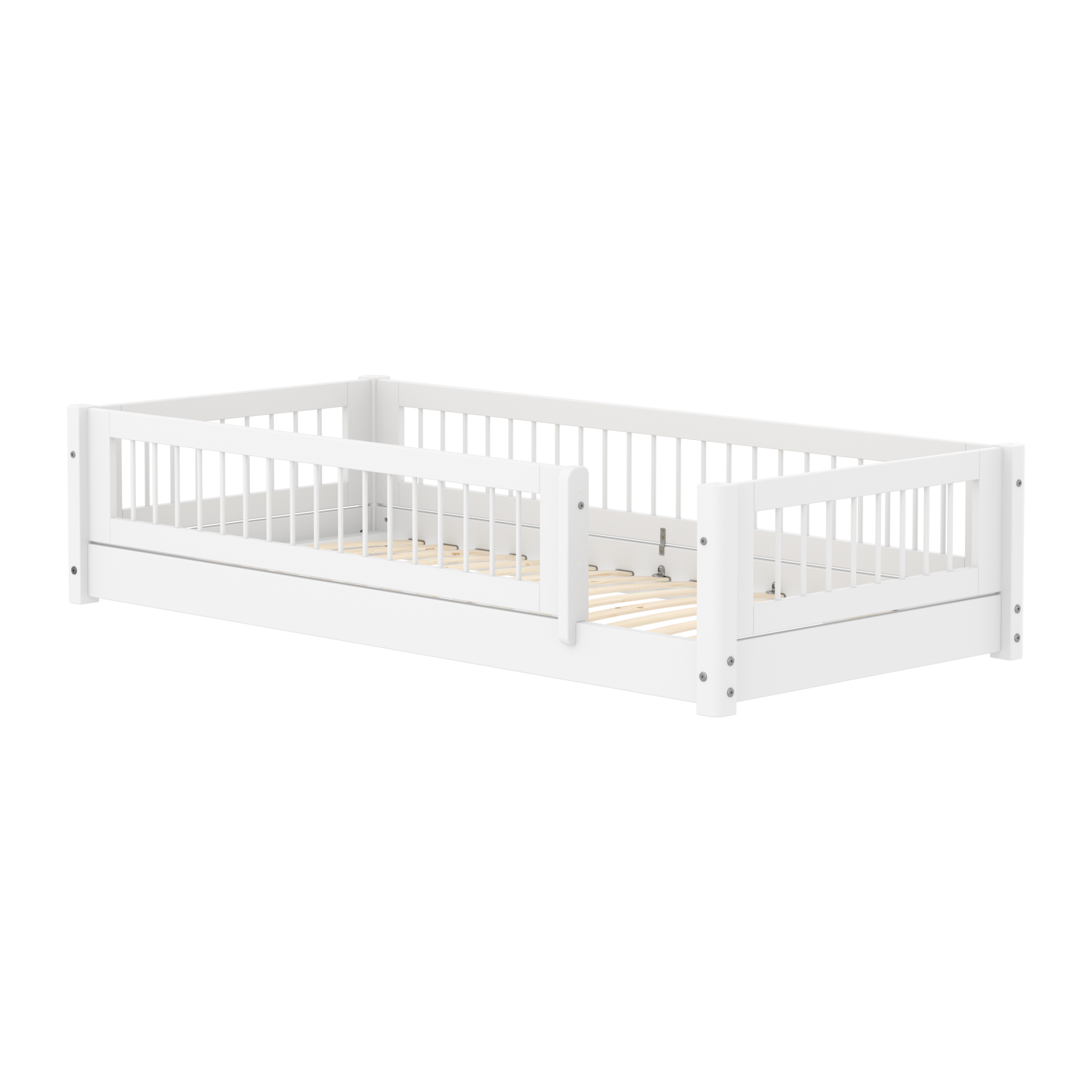 Flexa White Montessori bed met spijlen en uitvalbeschermer