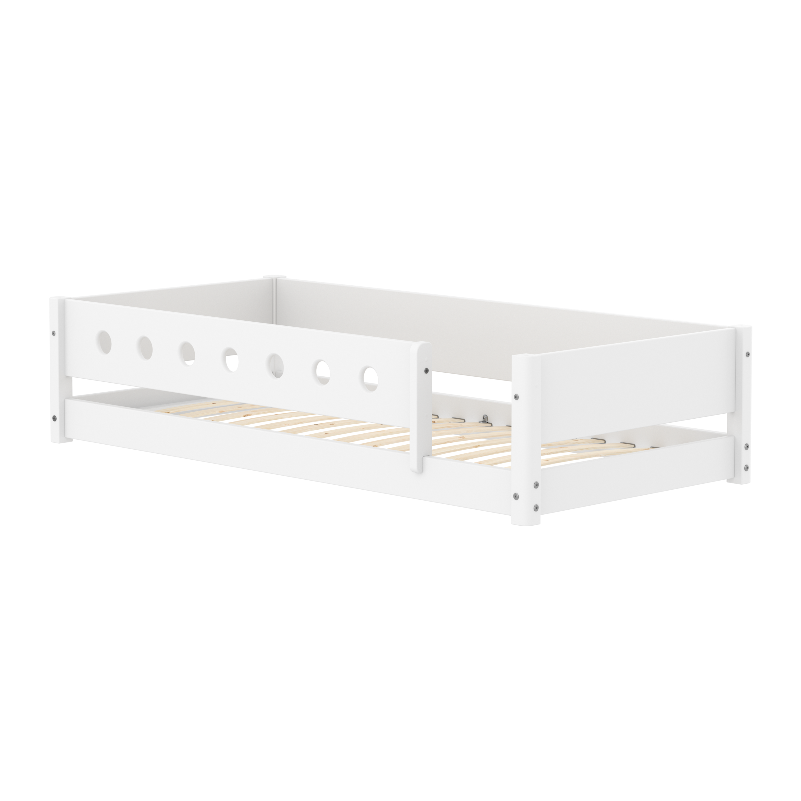 Flexa White Montessori bed met Dots uitvalbeschermer