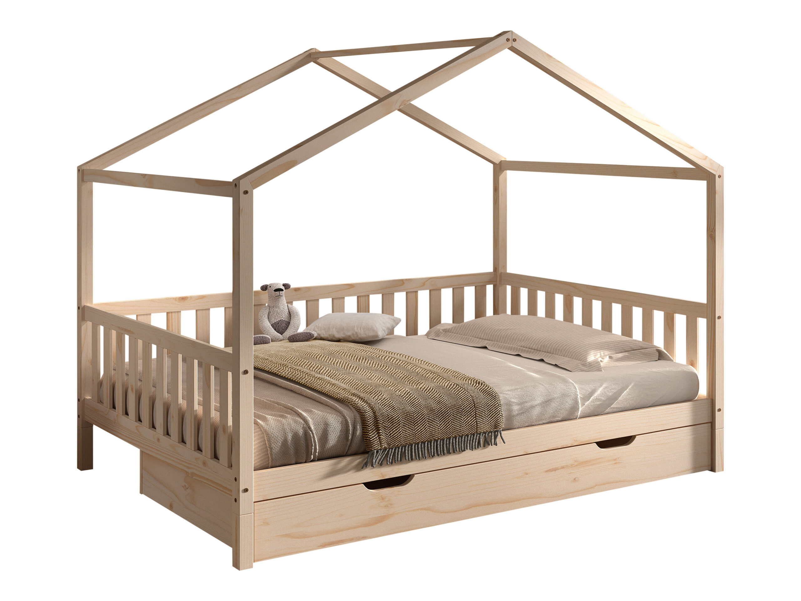 Vipack Dallas combo huisbed met bedlade 140x200 natuur