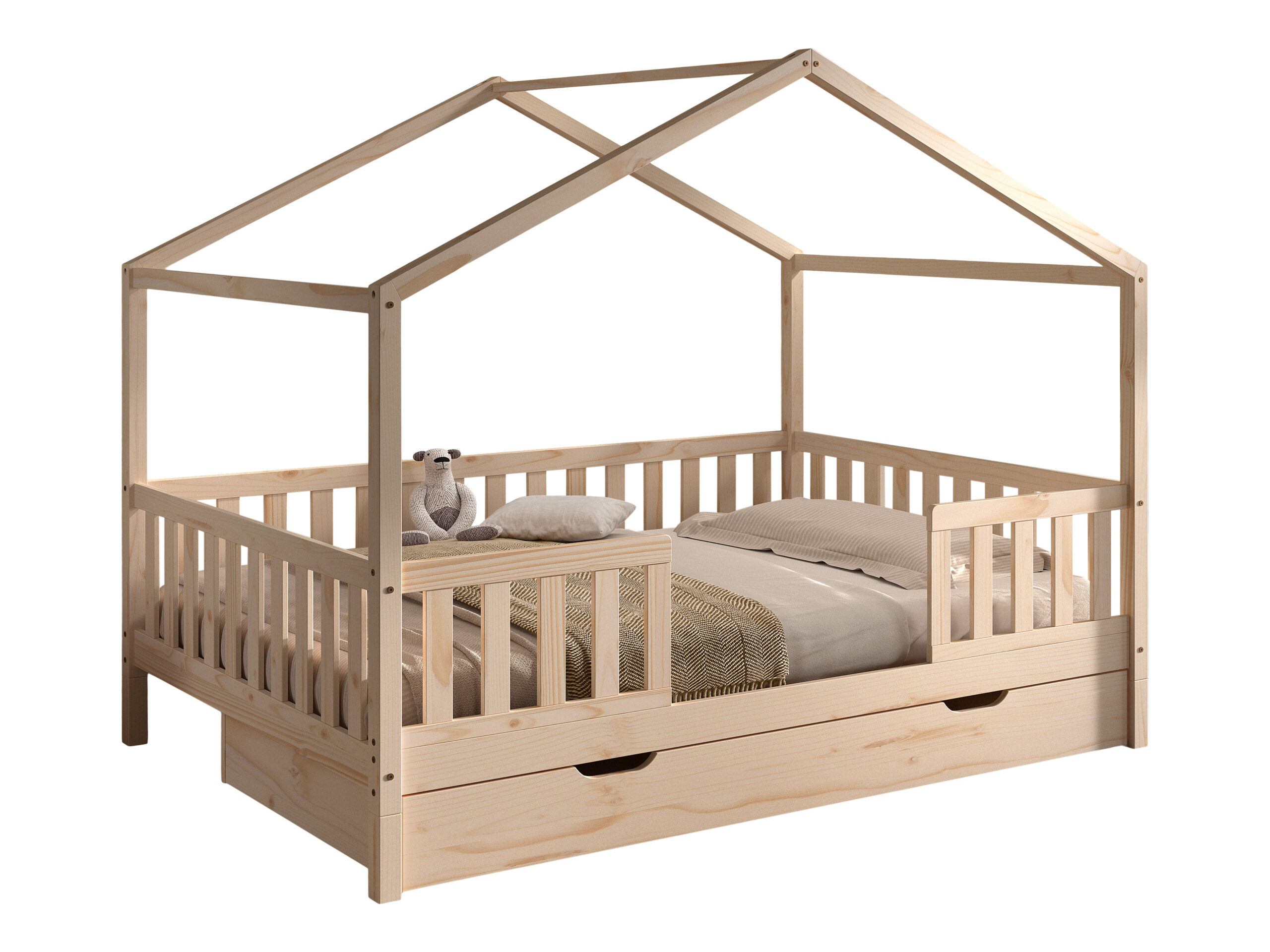 Vipack Dallas combo huisbed met bedlade en uitvalbeschermer 140x200 natuur
