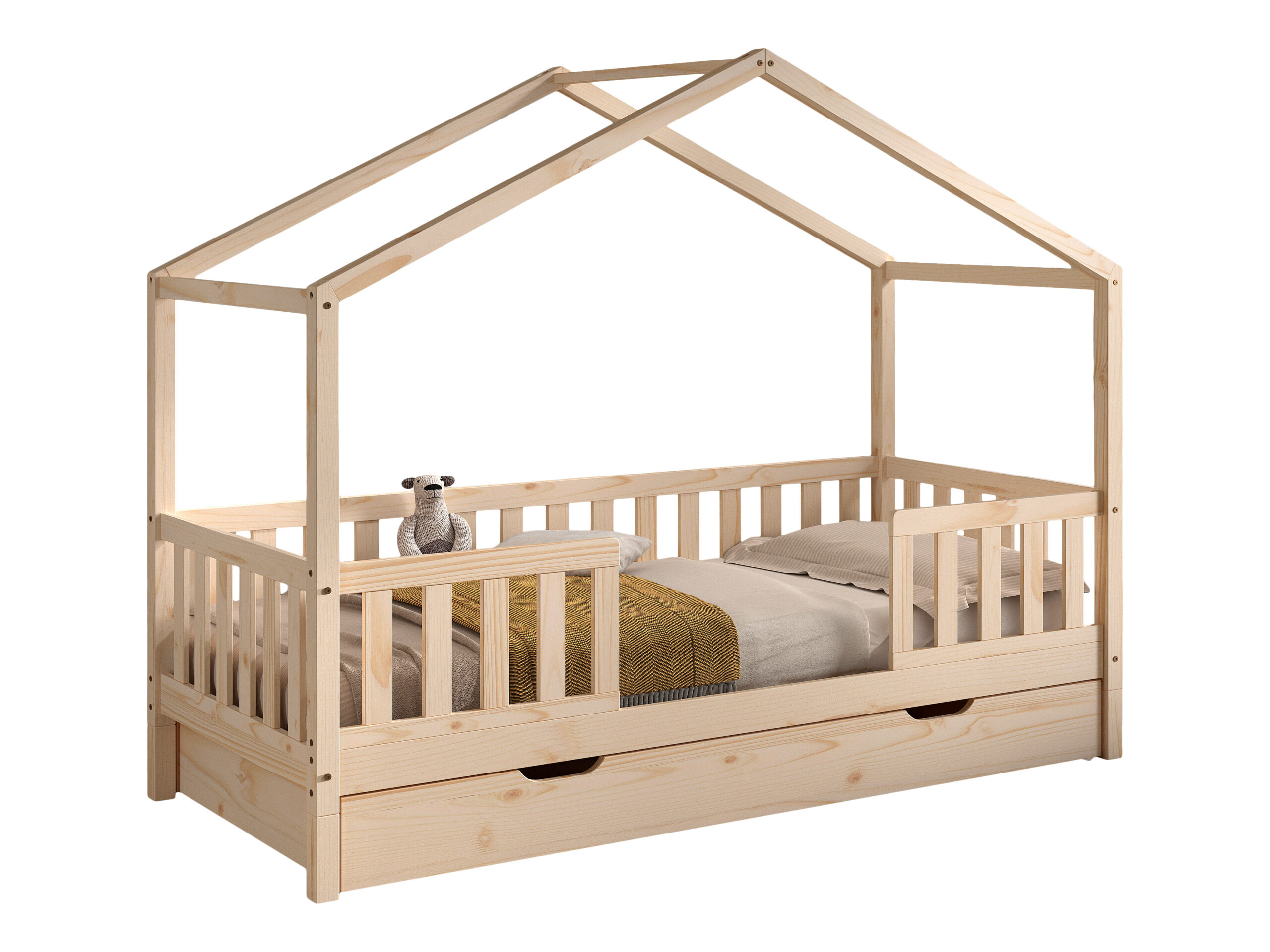 Vipack Dallas combo huisbed met bedlade en uitvalbeschermer 90x200 natuur