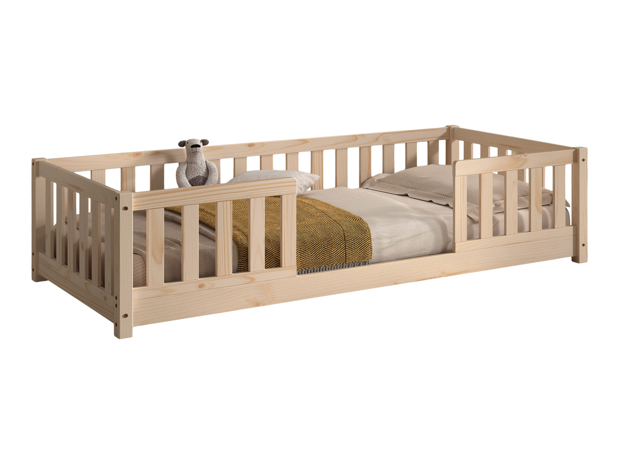Vipack Dallas combo Montessori vloerbed met uitvalbeschermer 90x200 natuur