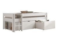 Vipack Primo lage halfhoogslaper met glijbaan, 2 opberglades en boekenkast - wit