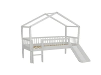 Vipack Forrest Beech lage halfhoogslaper met glijbaan en dakje 90x200 - wit beuken